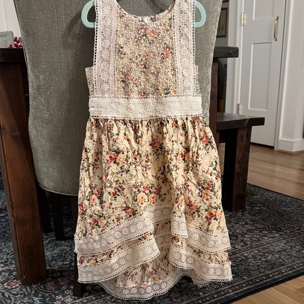Charming Floral Kids Dress with Lace Accents